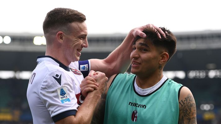 VERONA, ITALY - MARCH 09: Lewis Ferguson of Bologna and Santiago Castro of Bologna celebrate during the Serie A match between Verona and Bologna at Stadio Marcantonio Bentegodi on March 09, 2025 in Verona, Italy. (Photo by Alessandro Sabattini/Getty Images) Qui Casteldebole, continua la preparazione in vista dell’Atalanta. Differenziato per Calabria. Terapie per… - immagine 1