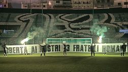 Panathinaikos, striscione dei tifosi per i romanisti a Nizza: “Libertà ai nostri fratelli”