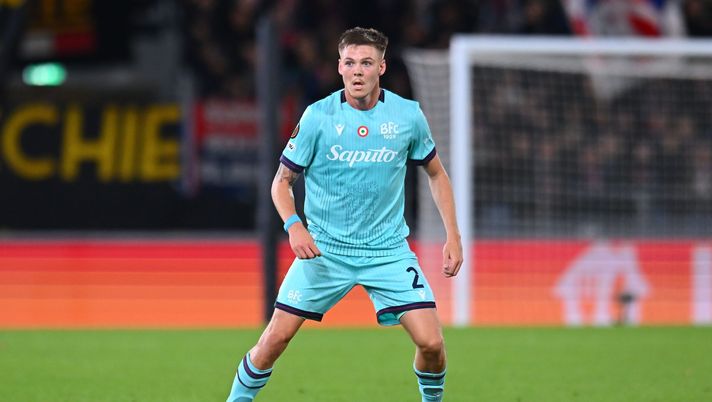 BOLOGNA, ITALY - OCTOBER 02: Emil Holm of Bologna FC in action during the UEFA Europa League 2025/26 League Phase MD2 match between Bologna FC 1909 and SC Freiburg at Stadio Renato Dall'Ara on October 02, 2025 in Bologna, Italy. (Photo by Alessandro Sabattini/Getty Images) Bologna holm