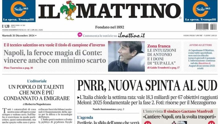 prima pagina il mattino oggi