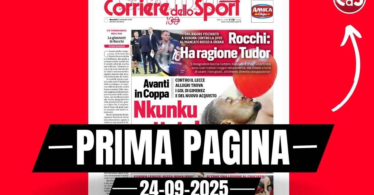 prima pagina corriere dello sport nkunku settete festa con il palloncino milan avanti