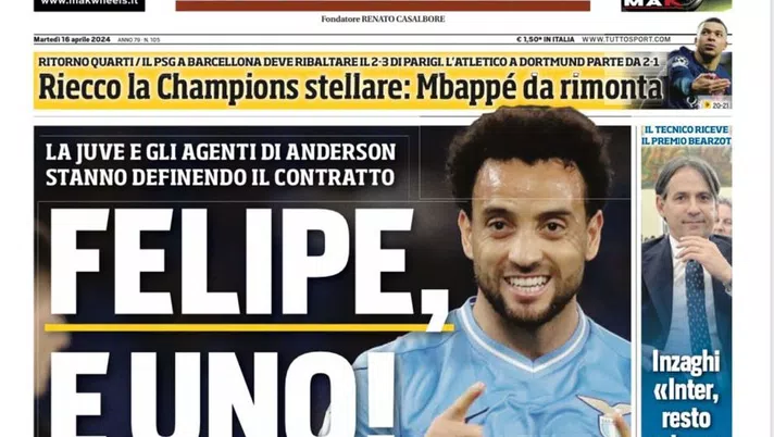 Tuttosport, prima pagina su Felipe Anderson-Juve. Poi Palmeiras ufficiale e cambia la prima - immagine 1