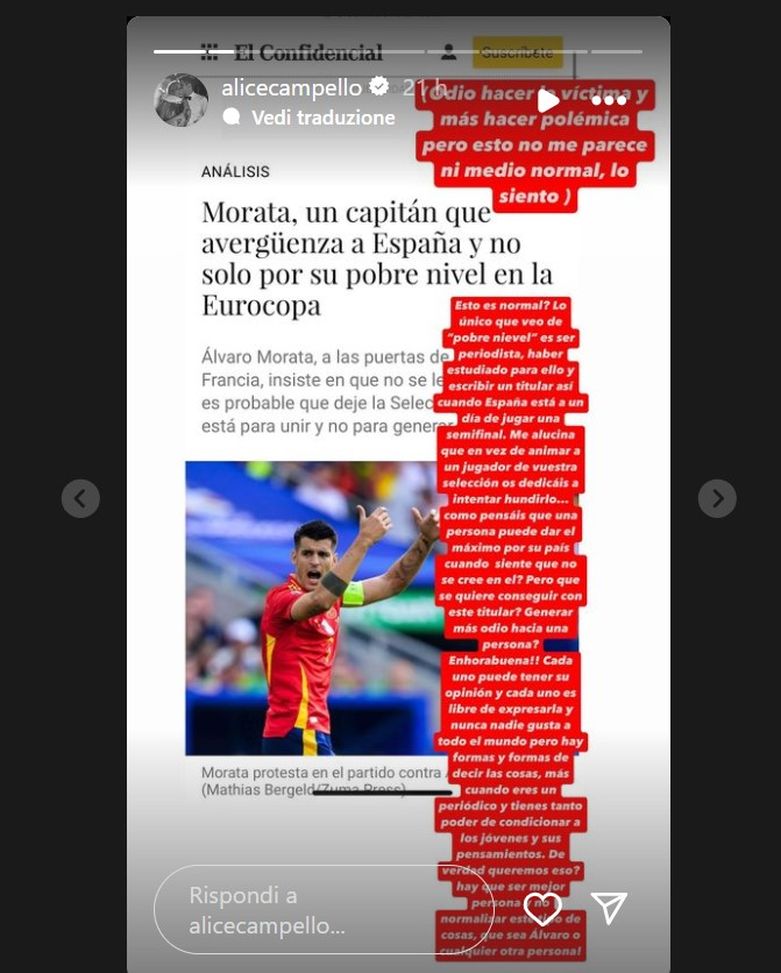Alice difende Morata dalla stampa spagnola: “Serve rispetto. Perché affossate un vostro giocatore?”- immagine 2