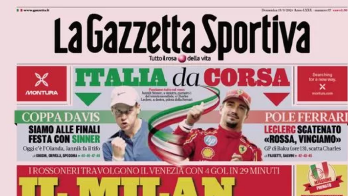 PRIMA PAGINA GAZZETTA DELLO SPORT OGGI: “Italia da corsa. Juve a secco” PRIMA PAGINA GAZZETTA DELLO SPORT OGGI: “Italia da corsa. Juve a secco” - immagine 1
