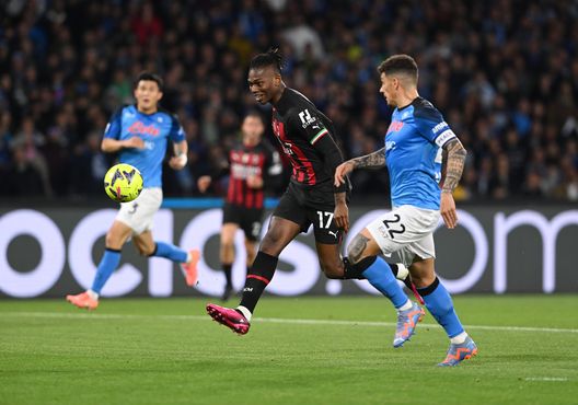 NAPLES, ITALY - APRIL 02: Rafael Leao of AC Milan scores the opening goal during the Serie A match between SSC Napoli and AC Milan at Stadio Diego Armando Maradona on April 02, 2023 in Naples, Italy. (Photo by Claudio Villa/AC Milan via Getty Images) Milan e Napoli: da Maradona e Van Basten a Kvara e Leao- immagine 12