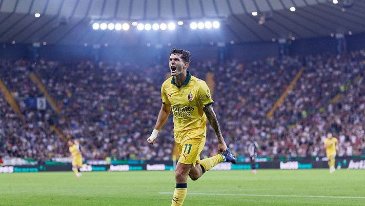 UDINE, ITALY - SEPTEMBER 20: Christian Pulisic of AC Milan celebrates after scoring his team's third goal during the Serie A match between Udinese Calcio and AC Milan at Stadio Friuli on September 20, 2025 in Udine, Italy. (Photo by Emmanuele Ciancaglini/Getty Images) pulisic-doppietta-udinese-e-top-50-cannonieri-rossoneri-all-time-raggiunta-news-curiosita-statistiche