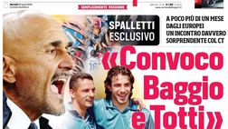 PRIMA PAGINA CORRIERE DELLO SPORT OGGI: “Spalletti esclusivo: Convoco Baggio e Totti”