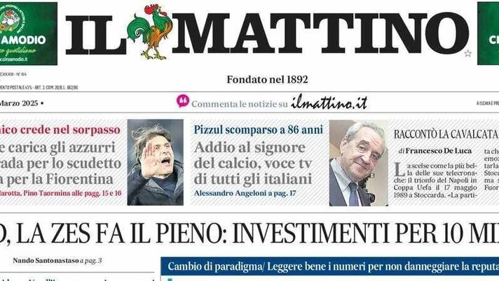 prima pagina il mattino oggi