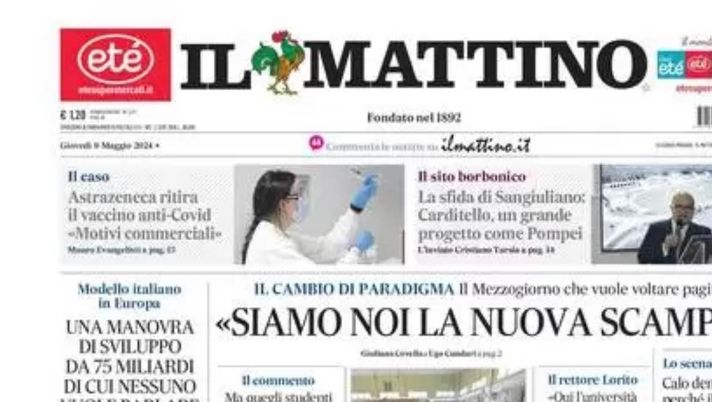 prima pagina il mattino oggi
