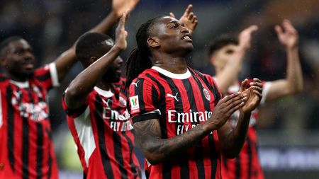 MILAN, ITALY - APRIL 23: Rafael Leao of AC Milan acknowledges the fans after the coppa Italia Semi Final match between FC Internazionale and AC Milan at Stadio Giuseppe Meazza on April 23, 2025 in Milan, Italy. (Photo by Marco Luzzani/Getty Images) rafael-leao-incontra-tifosi-milano-diesel-store-20-giugno-instagram-social