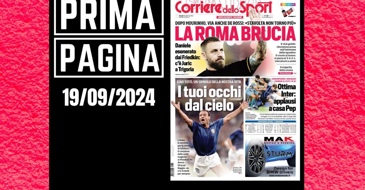 Prima pagina Corriere dello Sport: il ricordo di Schillaci