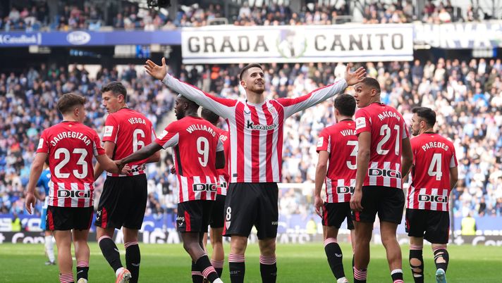 BARCELONA, SPAIN - FEBRUARY 16: Oihan Sancet of Athletic Club celebrates scoring his team's first goal during the LaLiga match between RCD Espanyol de Barcelona and Athletic Club at RCDE Stadium on February 16, 2025 in Barcelona, Spain. (Photo by Alex Caparros/Getty Images) Athletic, Vesga: “L’assenza di Sancet si farà sentire. Concentrati con la Roma” - immagine 1
