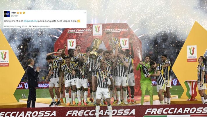 La Juve vince la Coppa Italia, arrivano i complimenti dell’Inter su X - immagine 1
