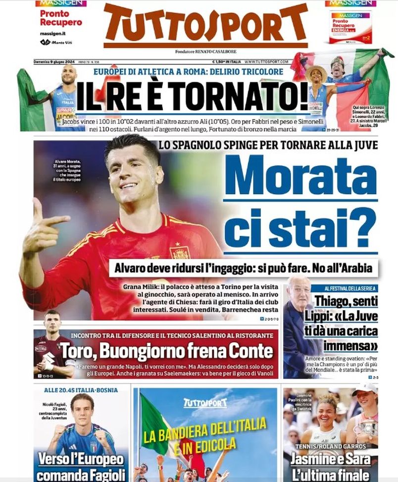 EDICOLA / TS – Morata, ci stai? Vuole tornare alla Juve. Buongiorno frena Conte - immagine 1