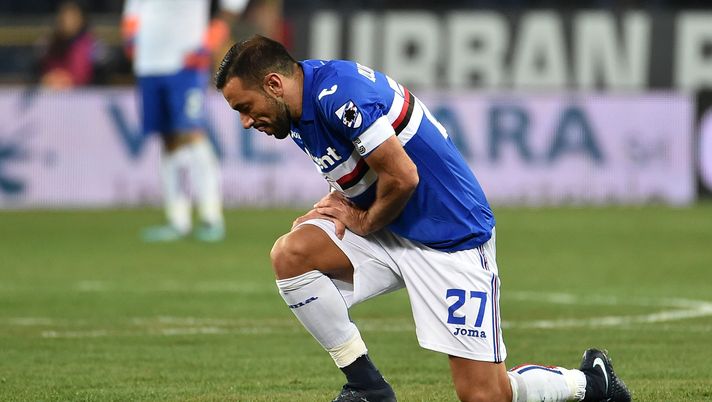 GENOA, ITALY - JANUARY 24: Fabio Quagliarella of Sampdoria injured during the Serie A match between UC Sampdoria and AS Roma on January 24, 2018 in Genoa, Italy. (Photo by Paolo Rattini/Getty Images) Sampdoria-Torino, Quagliarella l’ex che ha già fatto male ai granata - immagine 1