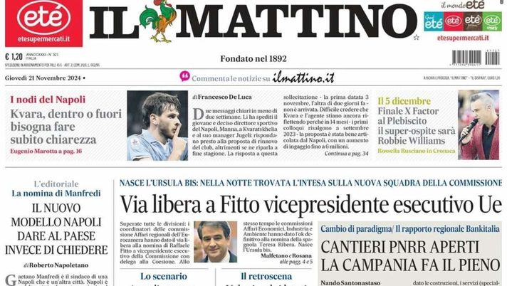 prima pagina il mattino oggi