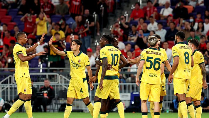 HONG KONG, CHINA - JULY 26: Rafael Leao of Milan of Milan celebrates his team's opening goal during the Pre-Season Friendly match between Liverpool FC and AC Milan at Kai Tak Sports Park on July 26, 2025 in Hong Kong, China.  (Photo by AC Milan/AC Milan via Getty Images)  liverpool-milan-kai-tak-stadium-hong-kong-amichevoli-tournee-asiatica-estiva-diretta-live-risultato-gol-formazioni-ufficiali-news
