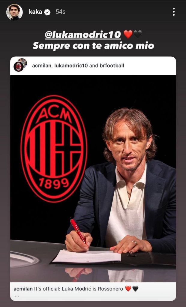 Kaká saluta Modric al Milan: cuori rossoneri e un messaggio d’amicizia- immagine 2
