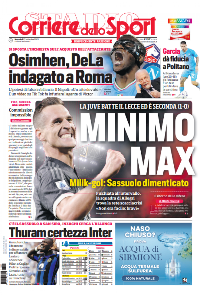 EDICOLA / CdS: Thuram, certezza Inter. Inzaghi cerca l’allungo col Sassuolo - immagine 1