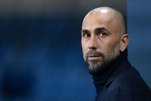 BERGAMO, ITALY - FEBRUARY 04: Marco Di Vaio Bologna FC Director of Sport looks on prior to kick off in the Coppa Italia Quarter Final match between Atalanta BC and Bologna FC at Gewiss Stadium on February 04, 2025 in Bergamo, Italy. (Photo by Jonathan Moscrop/Getty Images)