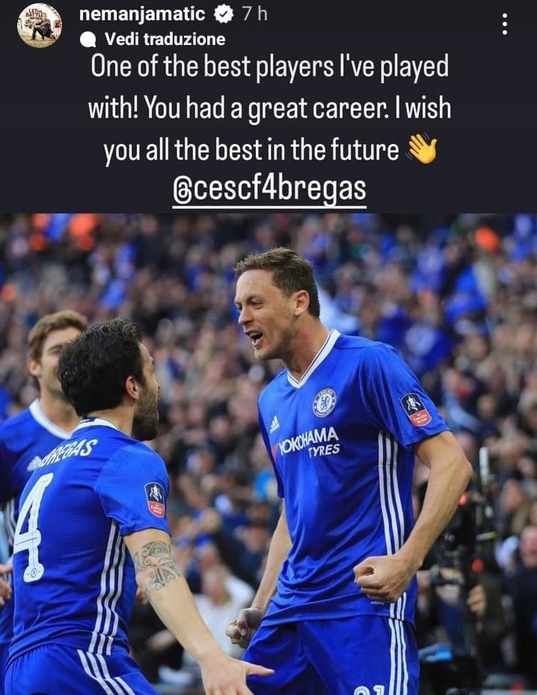 Matic saluta Fabregas dopo l’addio al calcio: “Uno dei migliori con cui ho giocato”- immagine 2