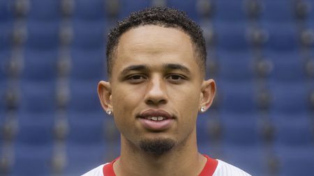 SALZBURG, AUSTRIA - JULY 08: Noah Okafor of FC Red Bull Salzburg poses during the team presentation at on July 08, 2022 in Salzburg, Austria. (Photo by Jan Hetfleisch/Getty Images)