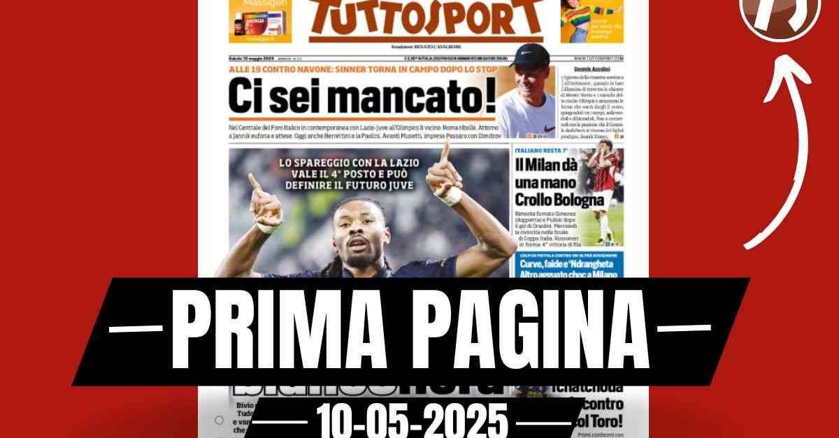 Prima pagina Tuttosport: il Milan dà una mano. Crollo Bologna Prima pagina Tuttosport: il Milan dà una mano. Crollo Bologna