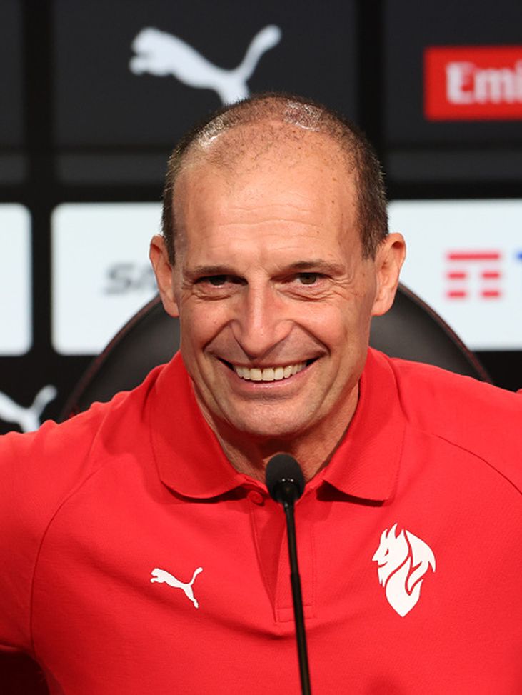 Massimiliano Allegri in conferenza a Milanello (Photo by Claudio Villa/AC Milan via Getty Images) allegri-milan-milanello-risultati-gruppo-leao