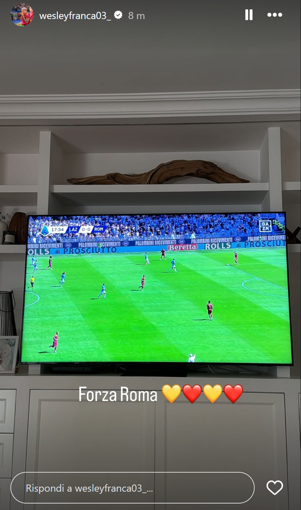 Lazio-Roma, Wesley out nel derby ma tifa i compagni da casa: “Forza” – FOTO- immagine 2