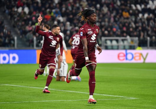 TURIN, ITALY - FEBRUARY 28: Yann Karamoh of Torino FC celebrates after scoring the team's first goal during the Serie A match between Juventus and Torino FC at Allianz Stadium on February 28, 2023 in Turin, Italy. (Photo by Valerio Pennicino/Getty Images)