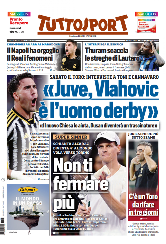 Prima pagina Tuttosport 04-10-2023