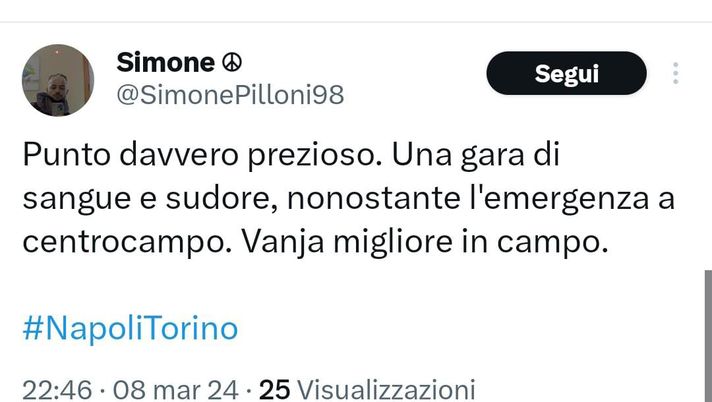 Napoli-Torino 1-1, reazioni social: “Punto prezioso, Vanja migliore in campo” Napoli-Torino 1-1, reazioni social: “Punto prezioso, Vanja migliore in campo” - immagine 1