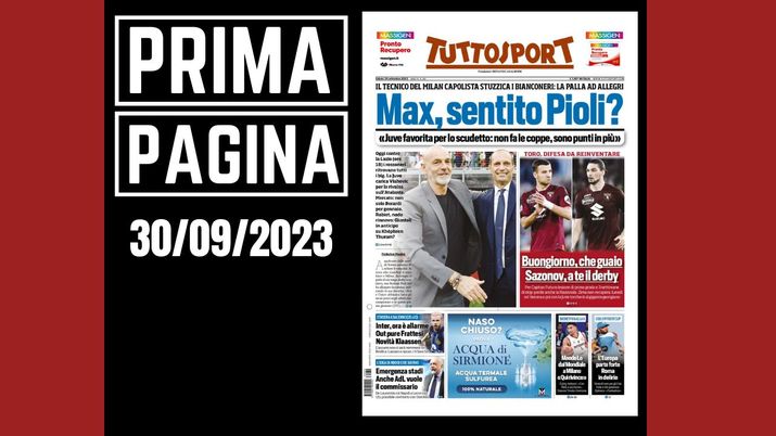 Prima pagina Tuttosport sabato 30 settembre