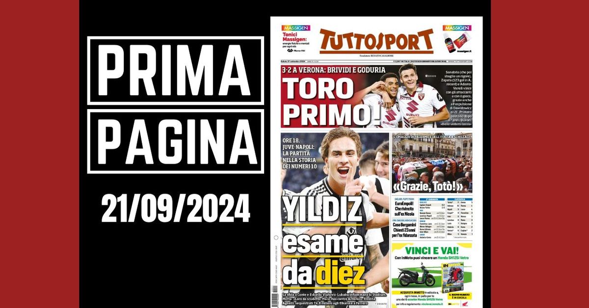 Prima pagina Tuttosport: “Yildiz, esame da diez. Toro primo!”