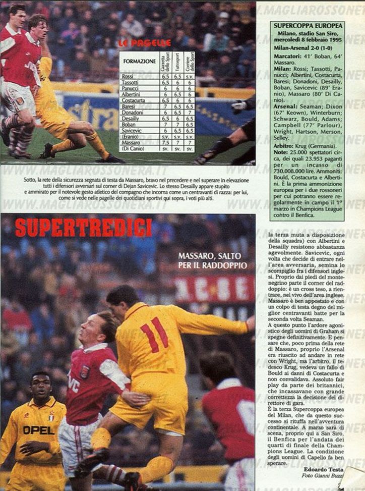 Milan-Arsenal 2-0 dell’8 febbraio 1995: la prima storica vittoria in Europa con la maglia gialla- immagine 6