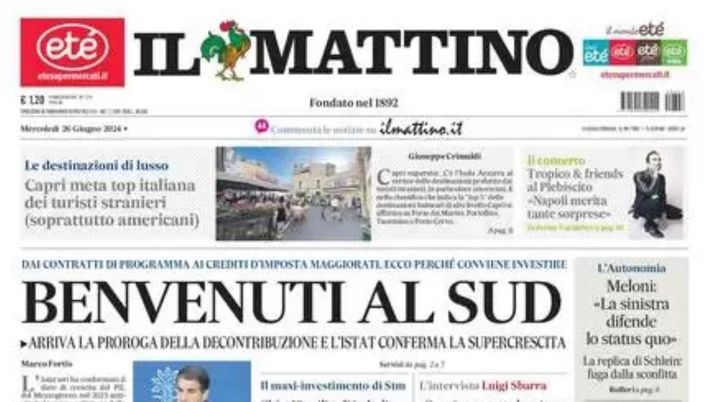 prima pagina il mattino oggi
