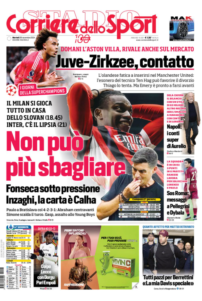 Prima pagina Corriere dello Sport: Milan, Fonseca sotto pressione- immagine 2