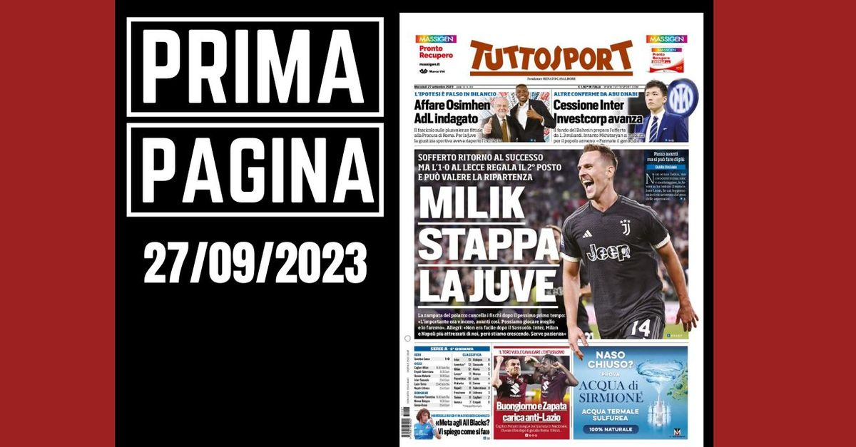 Prima pagina Tuttosport: “Milik stappa la Juventus”