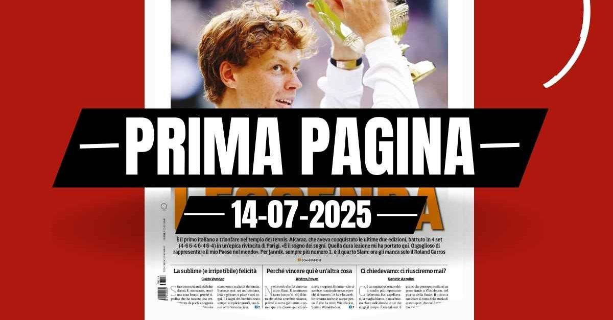 prima pagina tuttosport sinner signore di wimbledon leggenda
