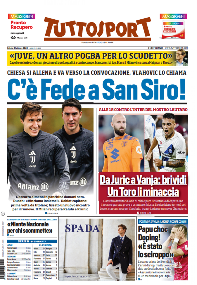 EDICOLA TS – Da Juric a Vanja: brividi, un Toro li minaccia - immagine 1