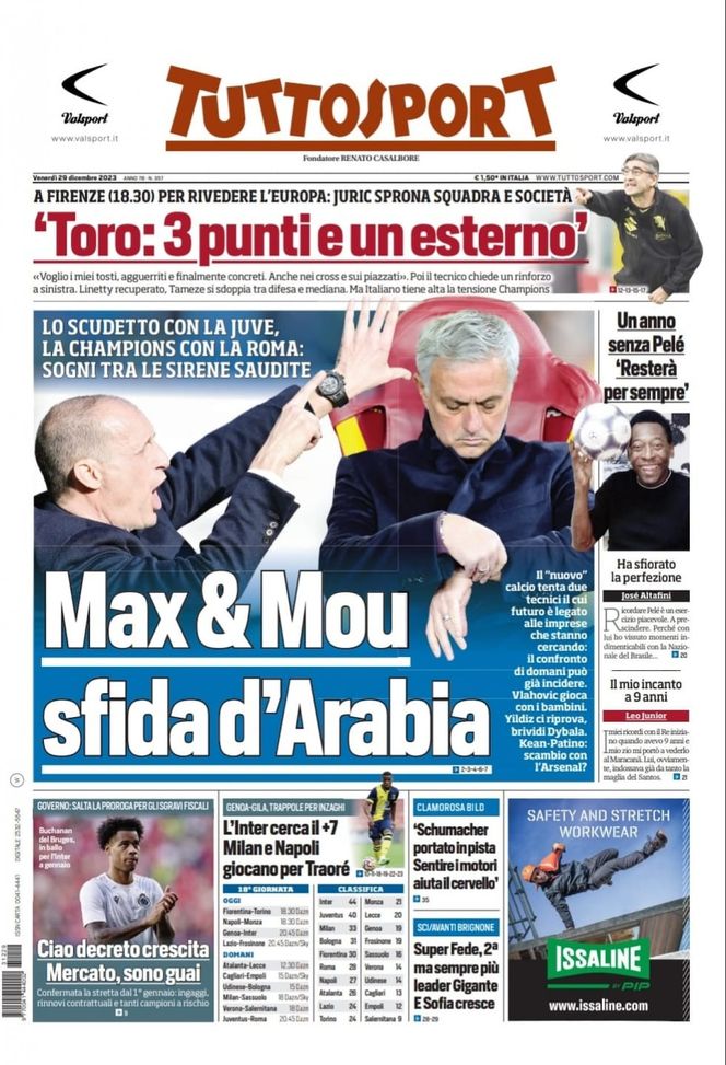 EDICOLA TS – L’Inter cerca il +7. Max & Mou, sfida d’Arabia - immagine 1