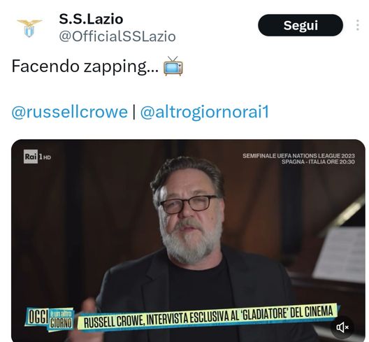 Roma, il derby di fine stagione scatenato da Russell Crowe: “Il Colosseo è nel…Lazio!”- immagine 2