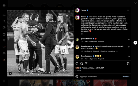 Il cordoglio dei calciatori granata per Mihajlovic: “Ti saremo grati a vita”- immagine 2