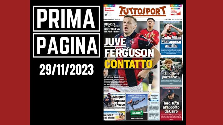 Tuttosport, la prima pagina di oggi, mercoledì 29 novembre 2023 Tuttosport