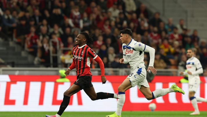 MILAN, ITALY - APRIL 20: Rafael Leao of AC Milan in action during the Serie A match between AC Milan and Atalanta at Stadio Giuseppe Meazza on April 20, 2025 in Milan, Italy. (Photo by Claudio Villa/AC Milan via Getty Images) Devil Inside