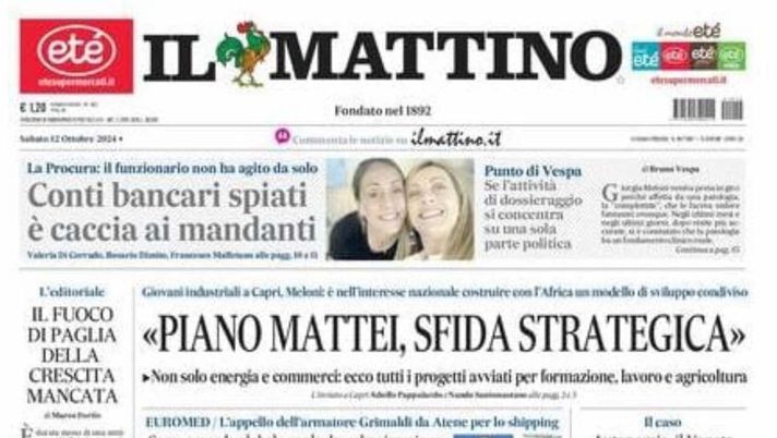 prima pagina il mattino oggi