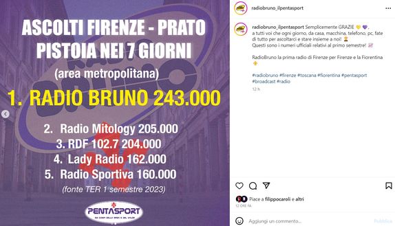 Ascolti, Radio Bruno si conferma leader a Firenze e in Toscana nei 7 giorni- immagine 3