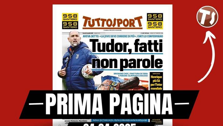 Tuttosport, la prima pagina di oggi, venerdì 4 aprile 2025 Prima pagina Tuttosport: 'Juventus, da Tudor fatti e non parole'