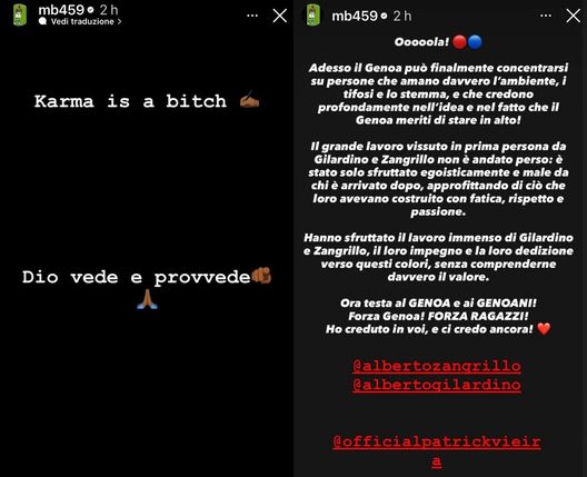 Esonerato Vieira, Mario Balotelli esulta sui social: “Karma is a bitch! Adesso il Genoa può…”- immagine 2