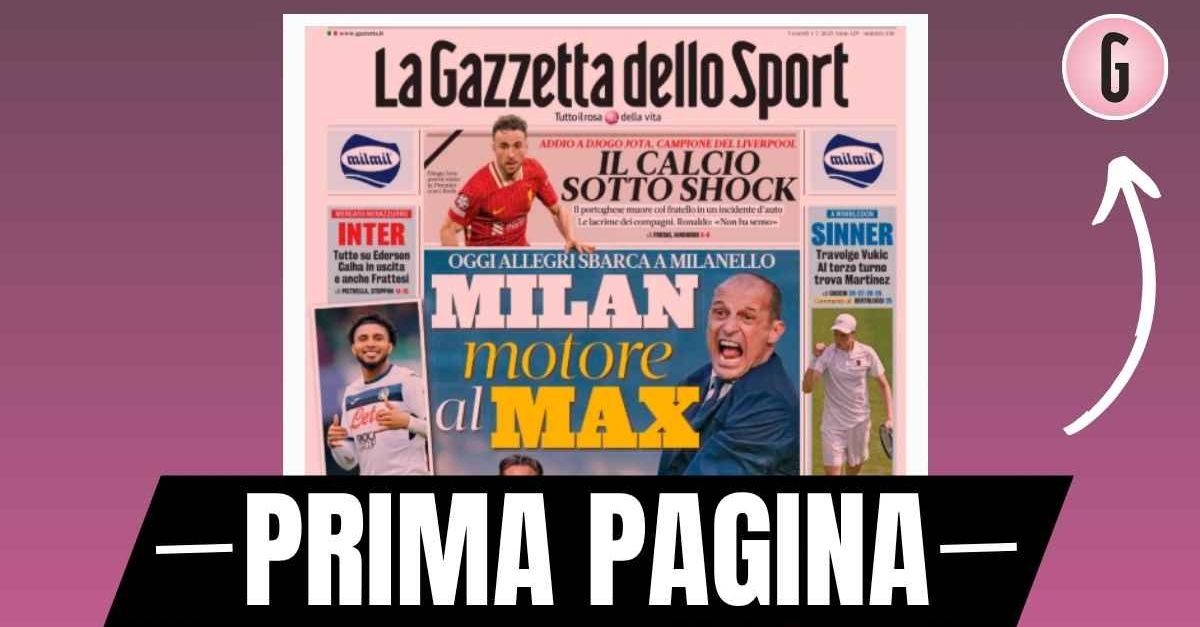 Prima pagina Gazzetta dello Sport: Allegri sbarca a Milanello. Arriva Ricci Prima pagina Gazzetta dello Sport: Allegri sbarca a Milanello. Arriva Ricci